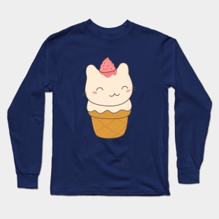 Kawaii Cute Ice Cream Cat T-Shirt Long Sleeve T-Shirt